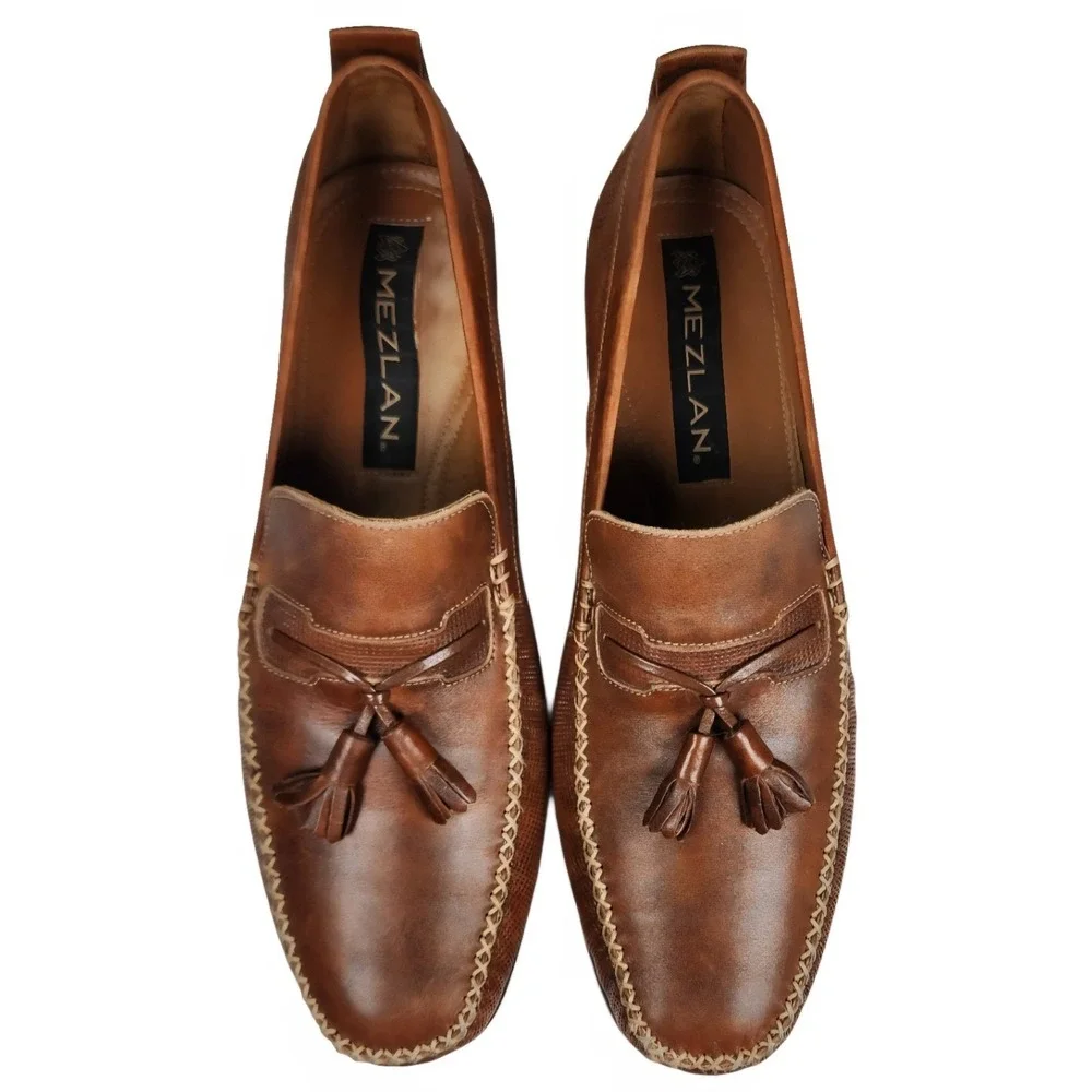 Mezlan Selvin Men's 10 M Brown Leather Tassel Loafers Made in Spain Dress Shoes